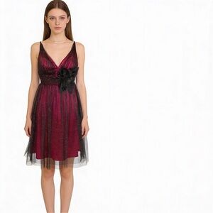 JOVANI Fuschia & Black Glitter Tulle Cocktail Dress Size 4